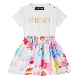 VERSACE TODDLER GIRL LOGO FLORAL-PRINT COMBO DRESS